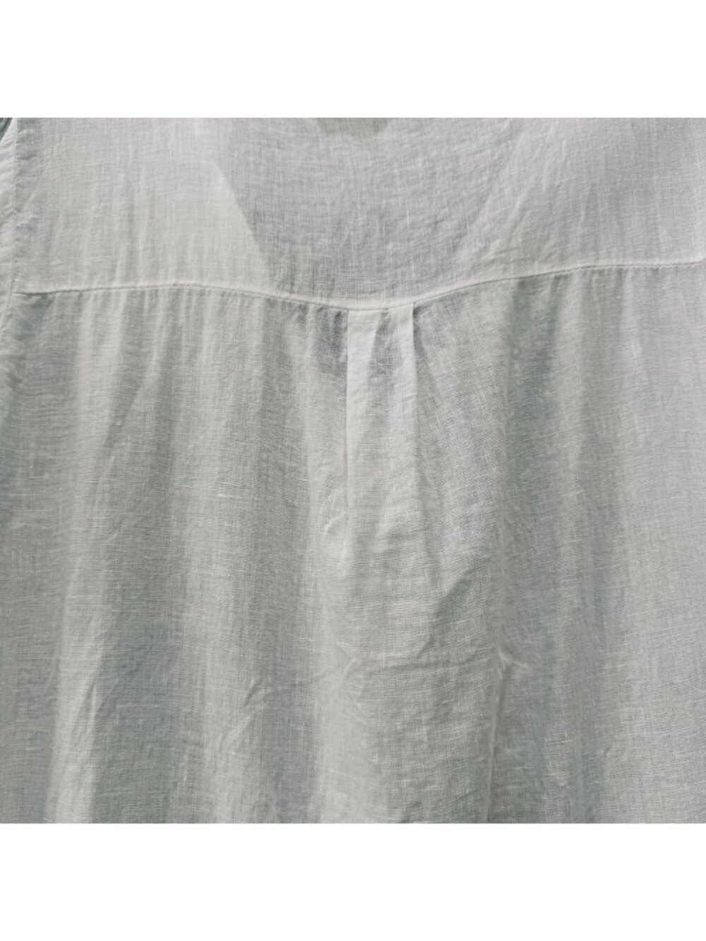 White 100% Linen Blouse Size M Johnny Collar Prato Italy Beachy Quiet Luxury - Picture 5 of 7